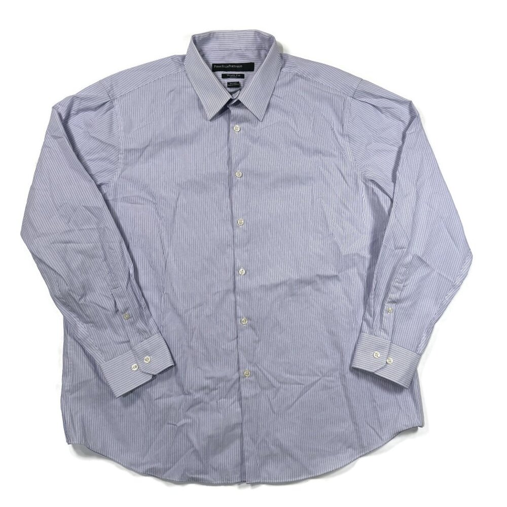 Perry Ellis Button Up Shirt Mens XL 17 - 34 Wrinkle Free Striped Long Sleeve